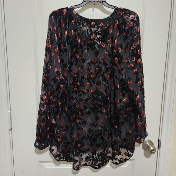 Cafe Marrakesh Women's L Sheer Velvet Burnout Floral Blouse Whimsigoth Feminine - Picture 2 of 8